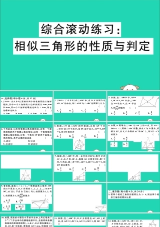 (江西专用)九年级数学下册 综合滚动练习 相似三角形的性质与判定习题讲评课件 (新版)新人教版 课件