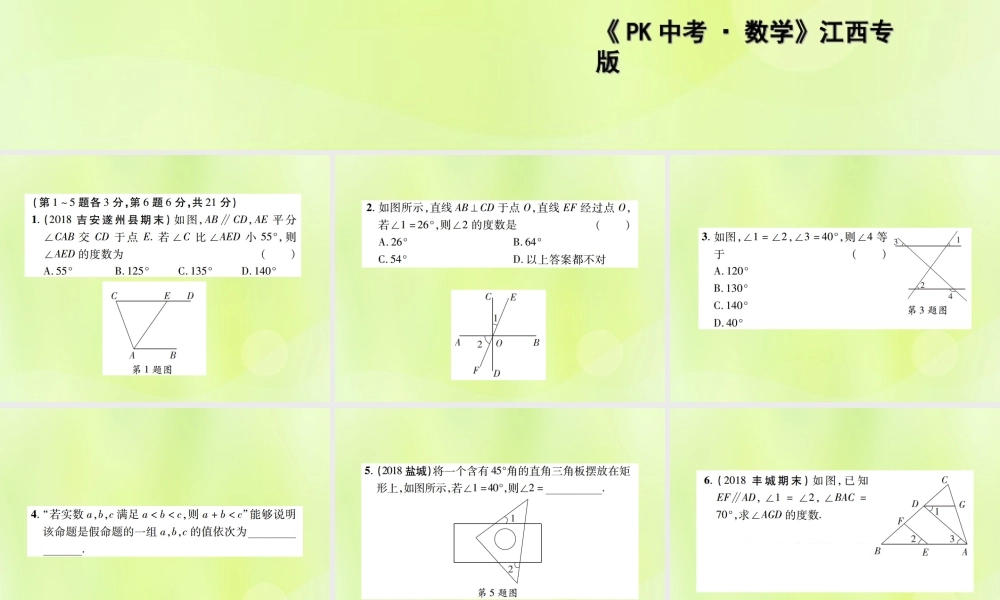 中考数学总复习 第四单元 三角形 第14课时 几何初步及相交线、平行线(高效集训本)课件