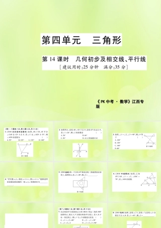 中考数学总复习 第四单元 三角形 第14课时 几何初步及相交线、平行线(高效集训本)课件