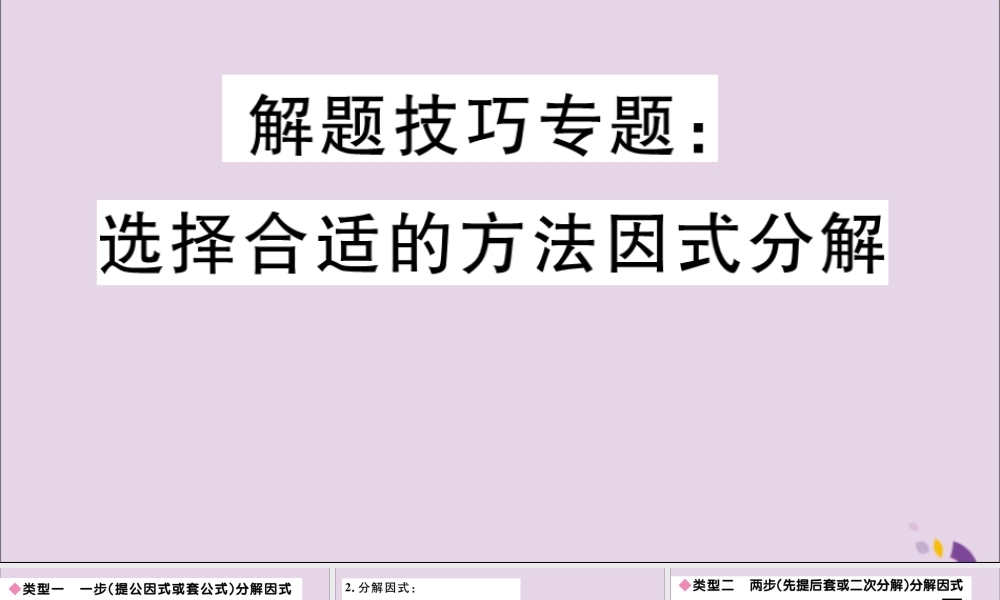(通用)秋八年级数学上册 解题技巧专题 选择合适的方法因式分解习题讲评课件 (新版)新人教版 课件