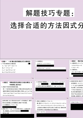 (通用)秋八年级数学上册 解题技巧专题 选择合适的方法因式分解习题讲评课件 (新版)新人教版 课件