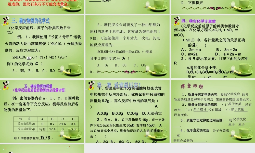 九年级化学上册 51 质量守恒定律的应用课件 新人教版 课件