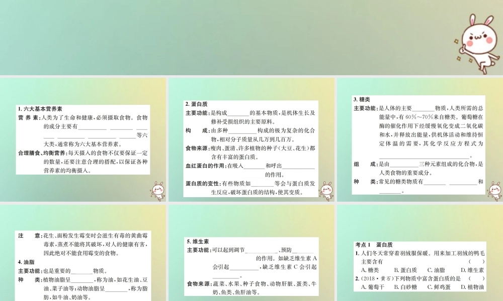 九年级化学下册 第十二单元 化学与生活 课题1 人类重要的营养物质习题课件 (新版)新人教版 课件