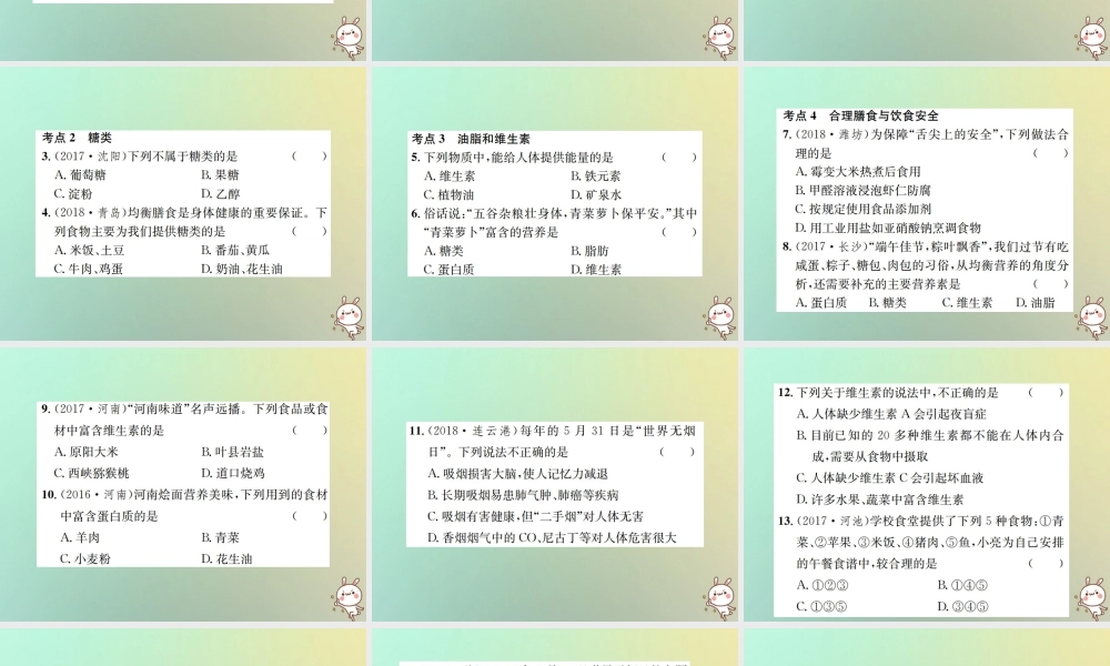 九年级化学下册 第十二单元 化学与生活 课题1 人类重要的营养物质习题课件 (新版)新人教版 课件