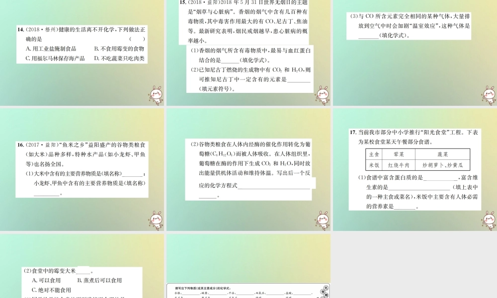 九年级化学下册 第十二单元 化学与生活 课题1 人类重要的营养物质习题课件 (新版)新人教版 课件