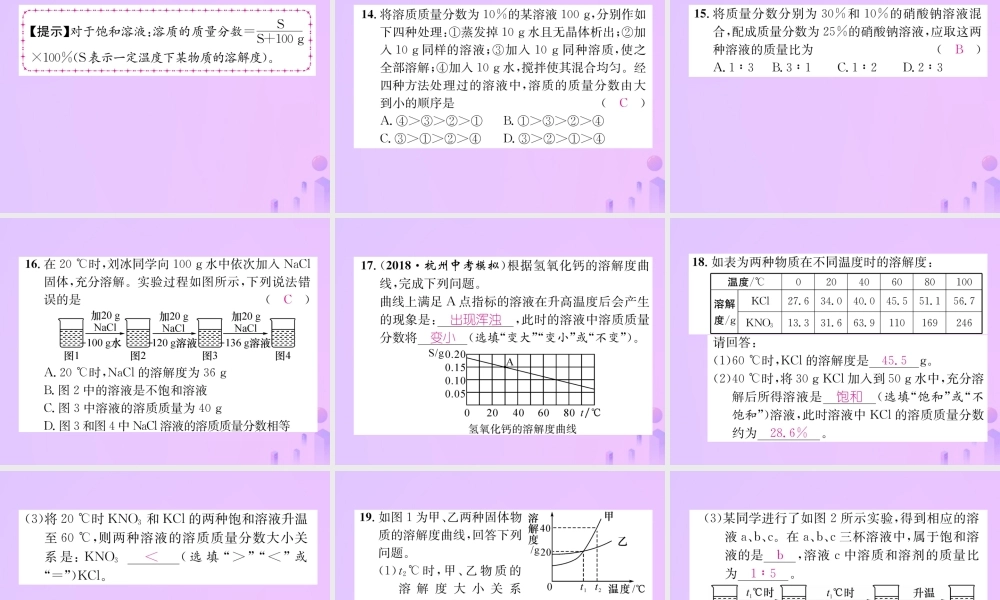 九年级化学下册 第9单元 溶液 课题3 溶液的浓度 第1课时 溶液的溶质质量分数作业课件 (新版)新人教版 课件