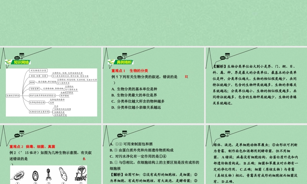 中考生物 第二部分 重点专题突破 专题八 生物的多样性复习课件 苏教版 课件