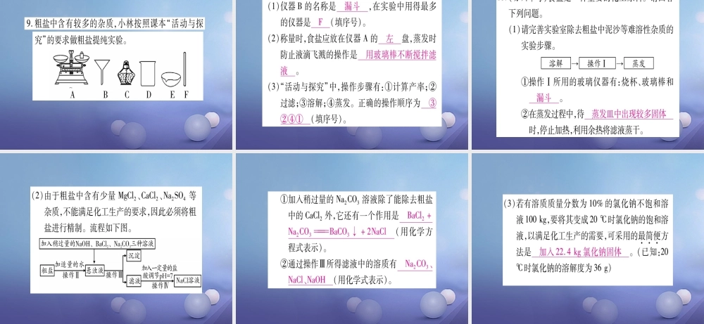 九年级化学下册 第十一单元 盐 化肥 实验活动8 粗盐中难溶性杂质的去除课件 (新版)新人教版 课件