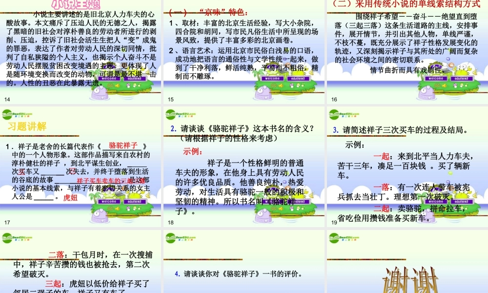 中考语文复习 名著阅读讲座(二) 骆驼祥子课件 苏教版 课件