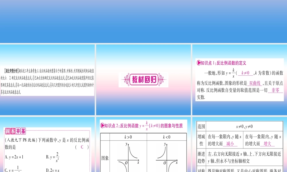 (湖北专版)中考数学总复习 第1轮 考点系统复习 第3章 函数 第3节 反比例函数 课时1 反比例函数的图像与性质习题课件