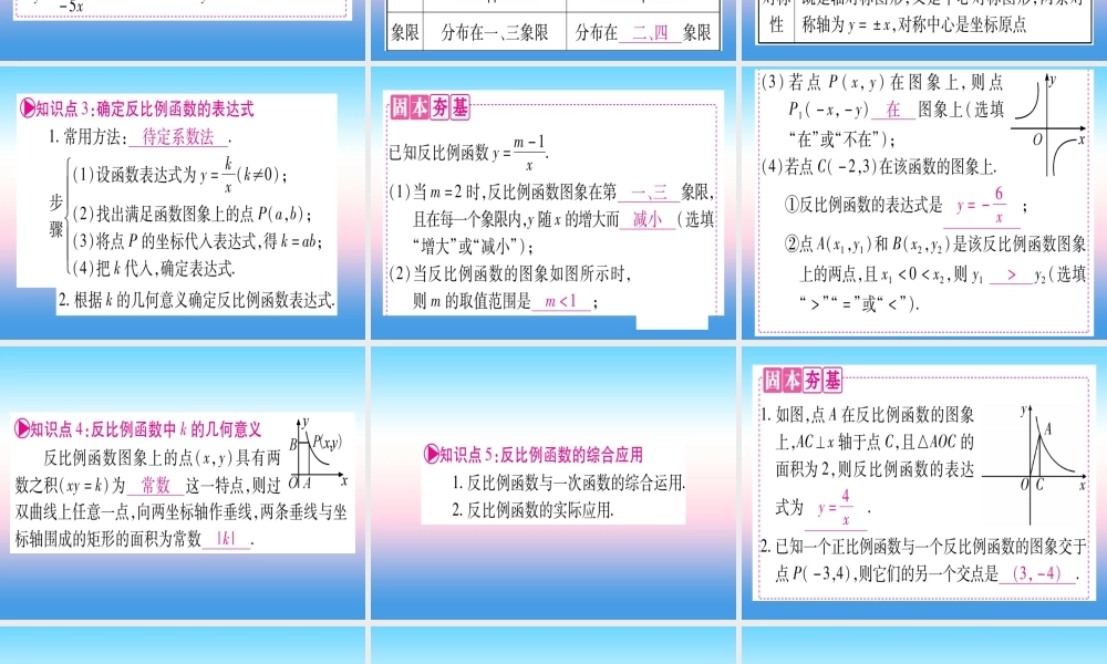 (湖北专版)中考数学总复习 第1轮 考点系统复习 第3章 函数 第3节 反比例函数 课时1 反比例函数的图像与性质习题课件