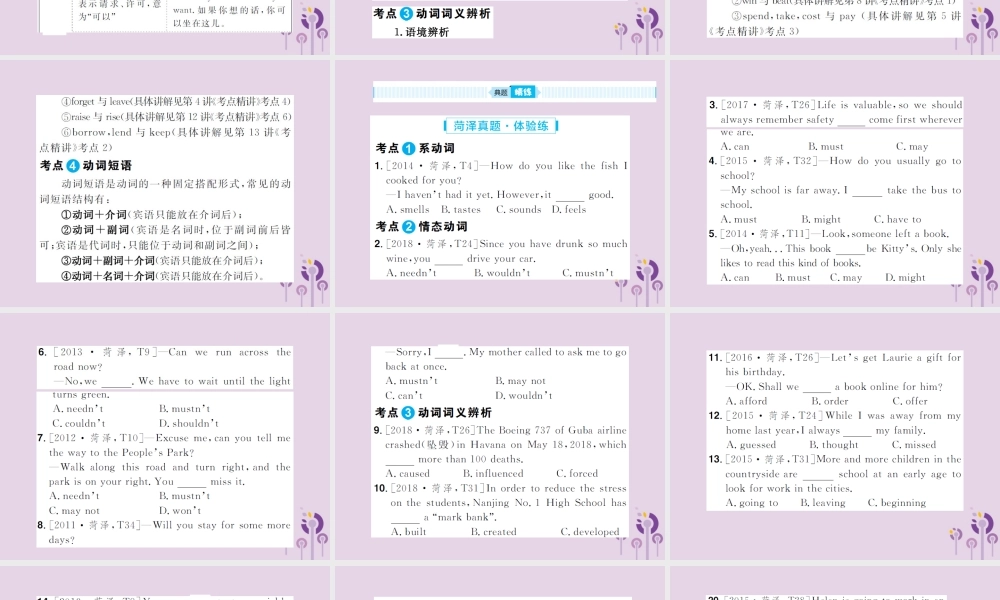 中考英语总复习 第二部分 专项语法 高效突破 专题9 动词课件