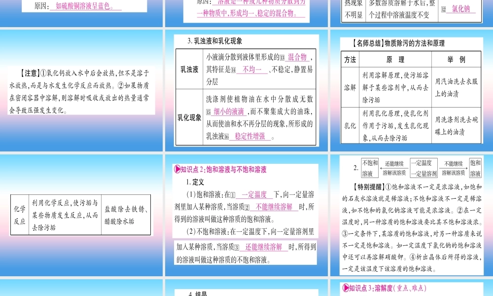 (云南专用)中考化学总复习 第1部分 教材系统复习 九下 第9单元 溶液(精讲)课件