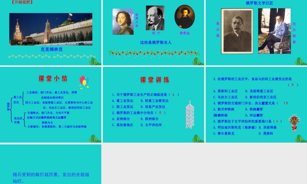 七年级地理下册 第七章 第四节 俄罗斯(重工业发达 发达的交通)课件 七年级地理下册 第七章 第四节 俄罗斯课件+素材(新版)新人教版