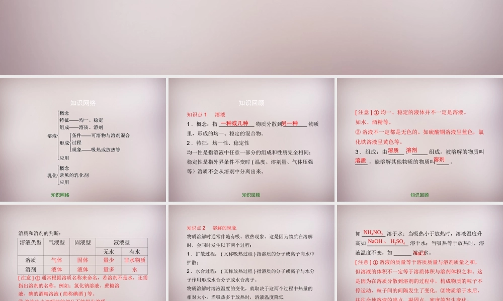 九年级化学下册 第9章 第1节(认识溶液)复习课件 (新版)北京课改版 课件