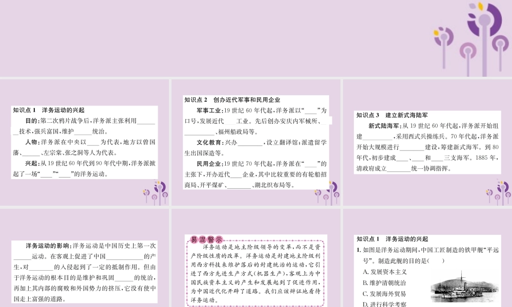 (河南专版)八年级历史上册 第二单元 近代化的早期探索与民族危机的加剧 第4课 洋务运动课件 新人教版 课件