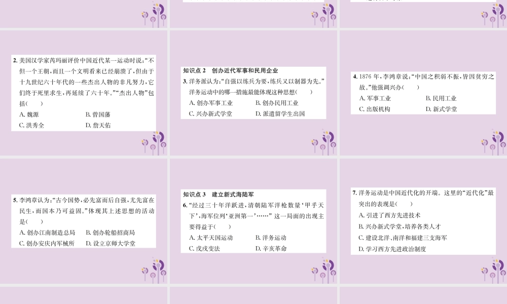 (河南专版)八年级历史上册 第二单元 近代化的早期探索与民族危机的加剧 第4课 洋务运动课件 新人教版 课件