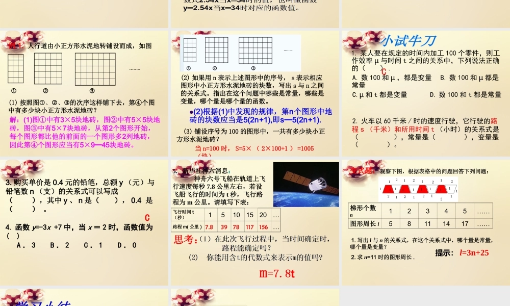 七年级数学上册 5.5(函数的初步认识)课件  (新版)青岛版 课件