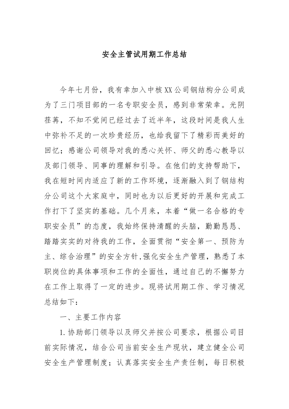 安全主管试用期工作总结_第1页
