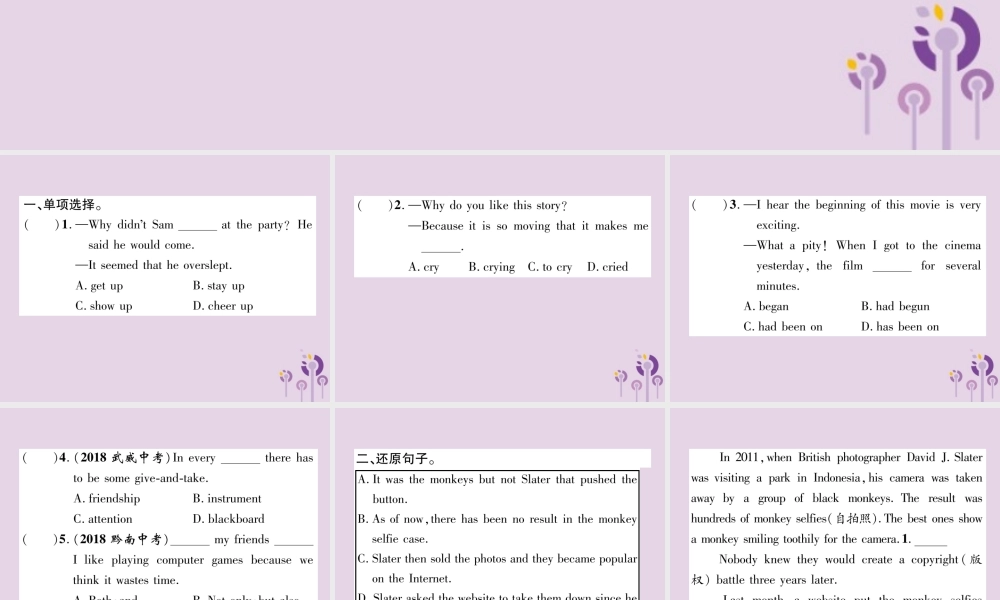 中考英语总复习 第一篇 教材知识梳理篇 组合训练21 九全 Units 11 12(精练)课件