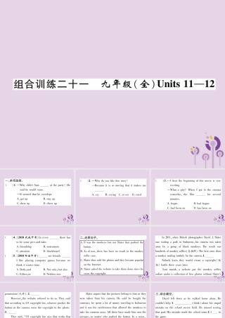 中考英语总复习 第一篇 教材知识梳理篇 组合训练21 九全 Units 11 12(精练)课件