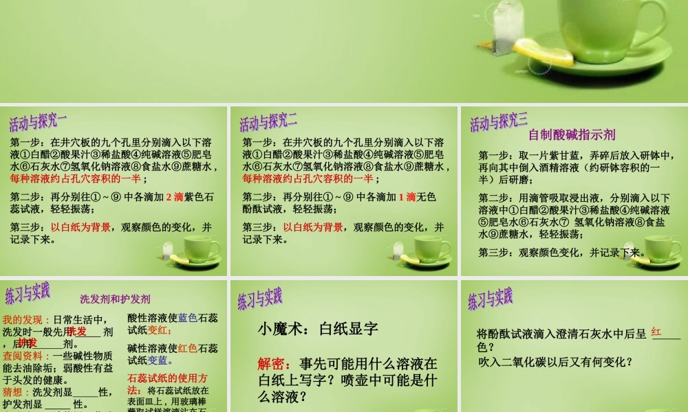 九年级化学全册(71 溶液的酸碱性)课件 (新版)沪教版 课件