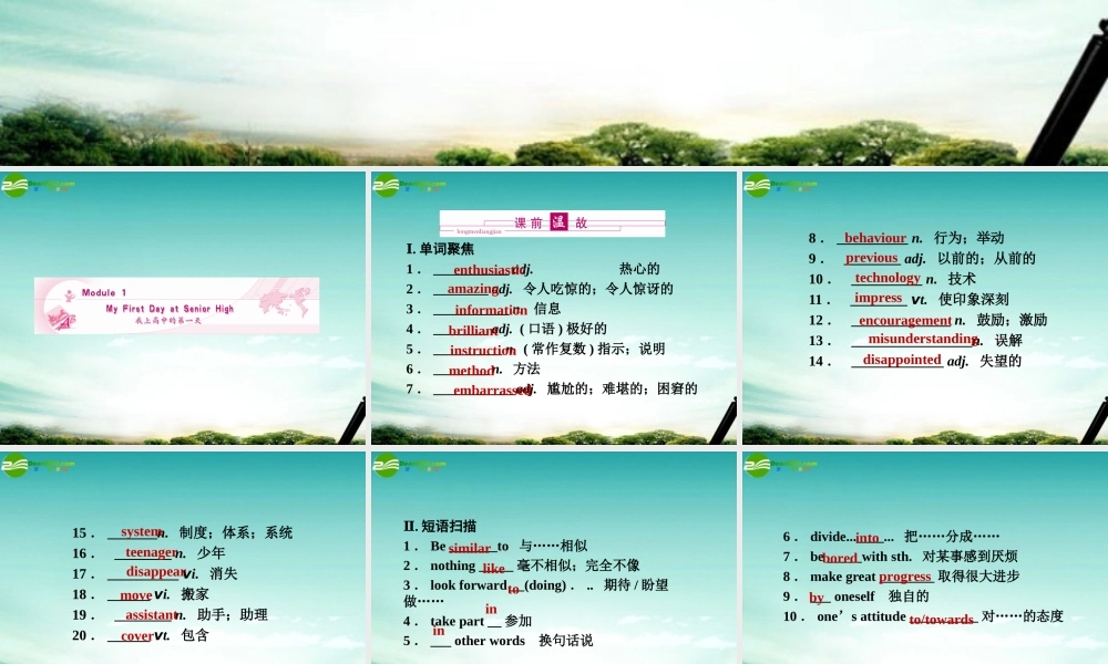 (陕西)(龙门亮剑)高三英语一轮课件 Modules1 外研版必修1 课件