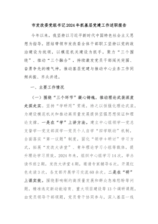 市发改委党组书记2024年抓基层党建工作述职报告