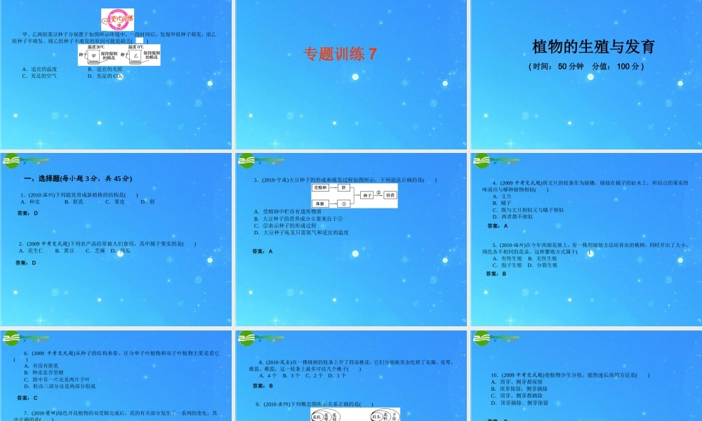 中考科学复习课件 专题7　植物的生殖与发育 浙教版 课件