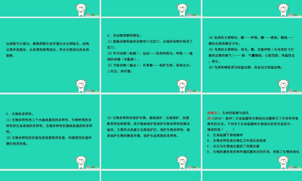 (江西专版)中考生物 第2部分 专题九 生物分类与生命演化复习课件