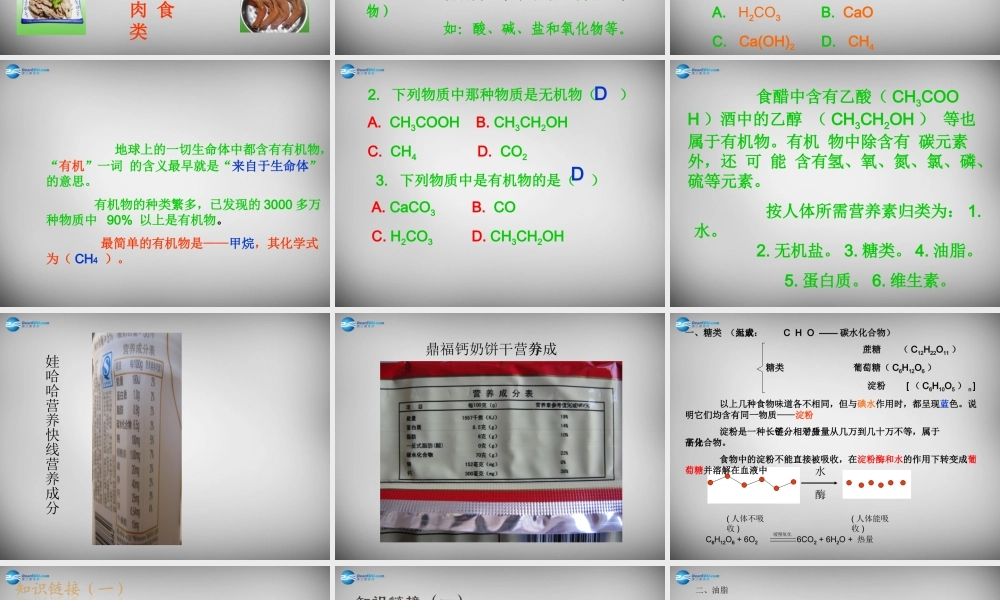 九年级化学全册 第11单元 第1节(食物中的有机物)课件 鲁教版五四制 课件