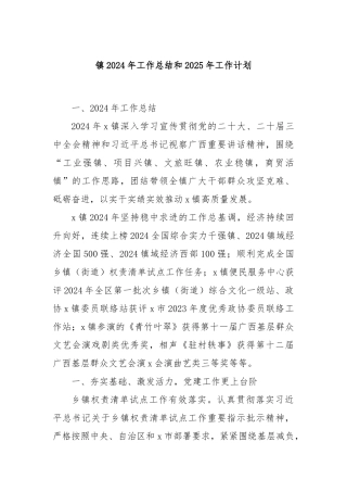 镇2024年工作总结和2025年工作计划