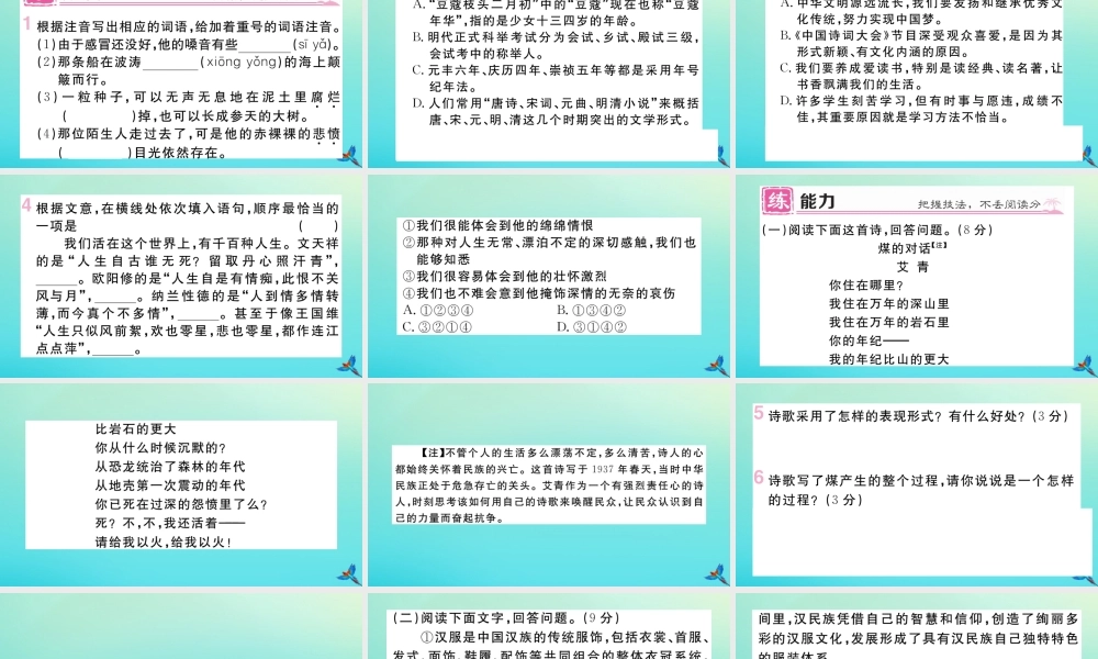 (河北专版)九年级语文上册 第一单元 2 我爱这土地作业课件 新人教版 课件