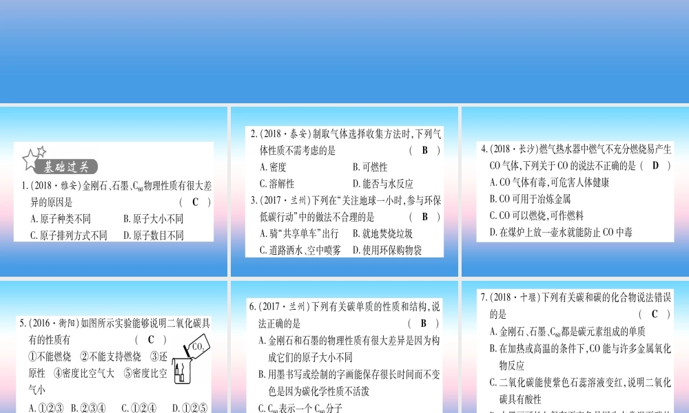 (甘肃专用)中考化学 第6单元 碳和碳的氧化物(提分精练)课件