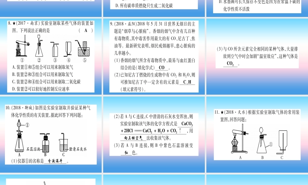 (甘肃专用)中考化学 第6单元 碳和碳的氧化物(提分精练)课件