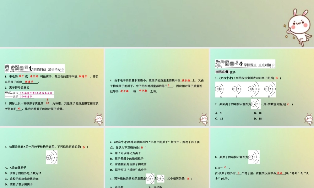 九年级化学上册 第3单元 物质构成的奥秘 课题2 原子的结构 第2课时 离子 相对原子质量作业课件 (新版)新人教版 课件