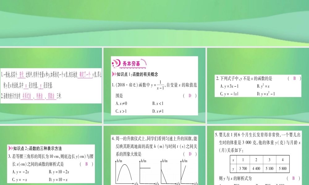 (江西专用)八年级数学上册 第4章 一次函数 4.1 函数作业课件 (新版)北师大版 课件