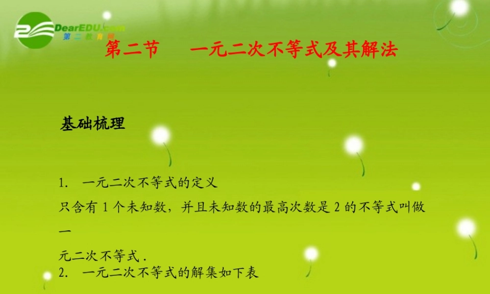 (学案与测评)高考数学总复习 第八单元第二节 一元二次不等式及其解法精品课件 苏教版 课件