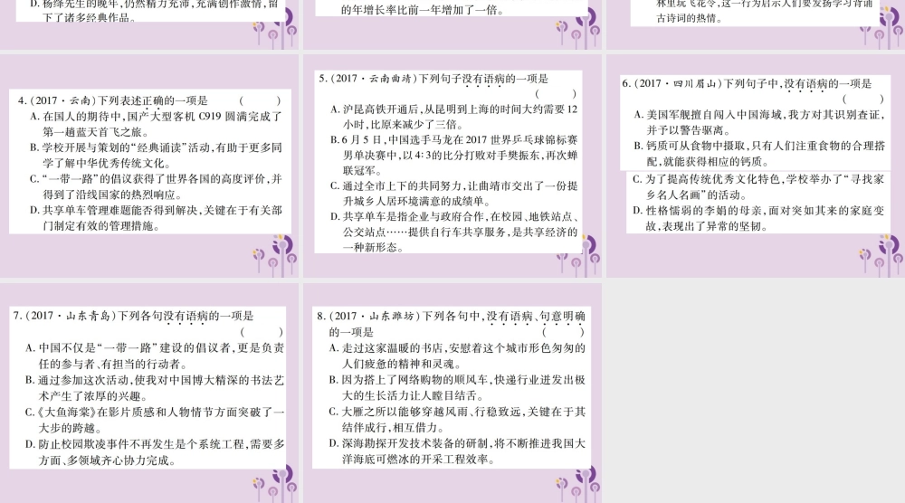 中考语文复习 第一部分 语文知识及运用 专题六 语病的辨析课件