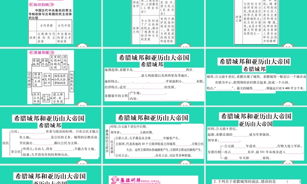 九年级历史上册 第2单元 古代欧洲文明 第4课 希腊城邦和亚历山大帝国习题课件 新人教版 课件