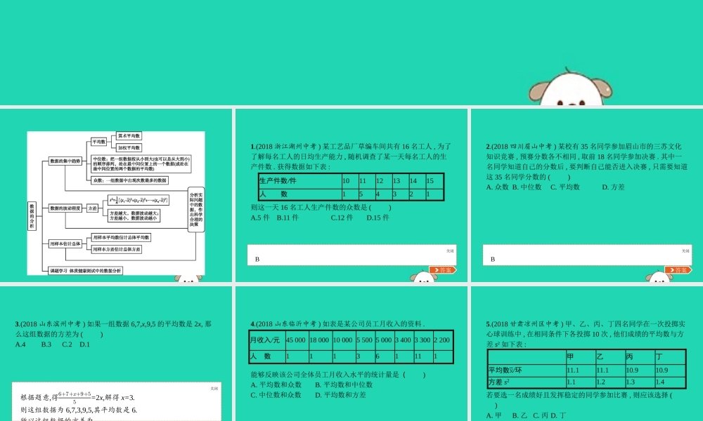 (福建专版)八年级数学下册 第二十章 数据的分析本章整合课件 (新版)新人教版 课件