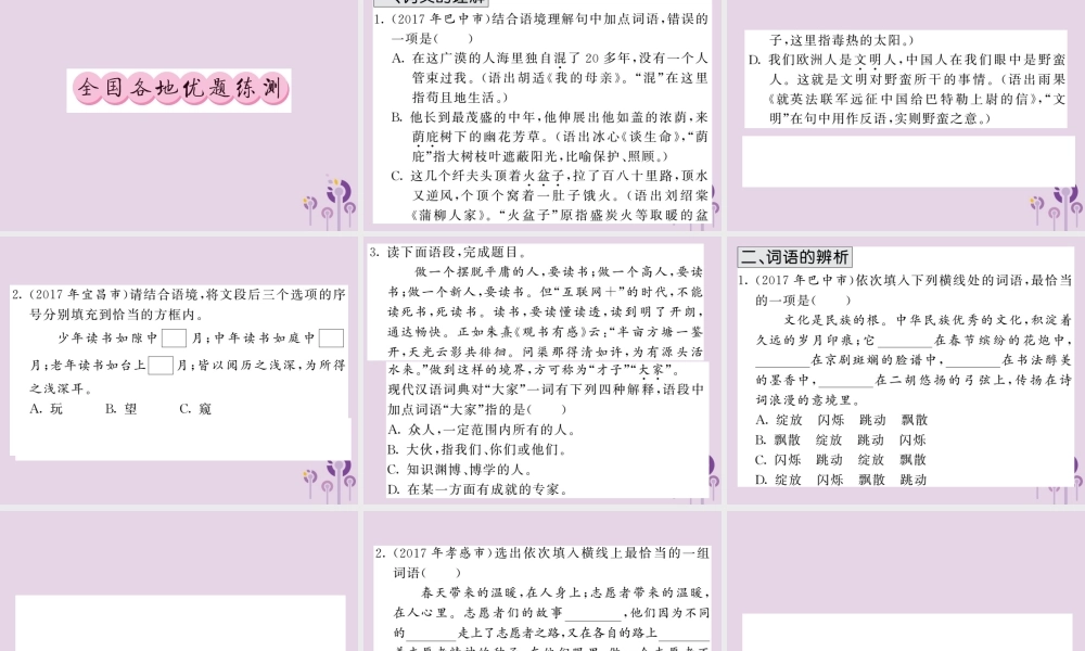 (贵州专版)中考语文复习 第二轮 第一部分 语言积累与运用 专题二 词语的理解与运用真题汇编课件