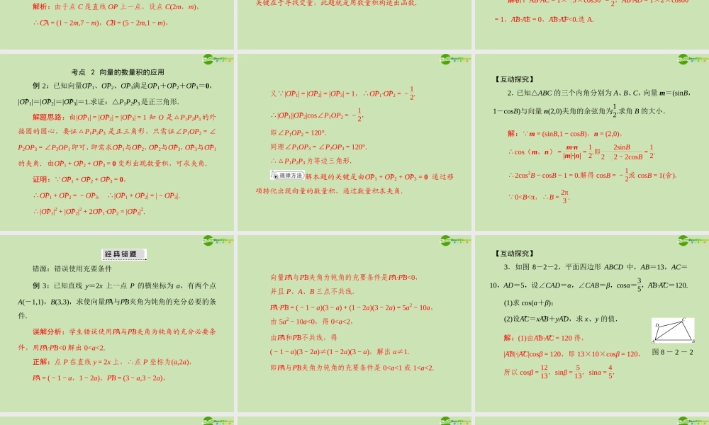 (高考风向标)高考数学一轮复习 第八章 第2讲 平面向量的数量积 精品课件 文 课件