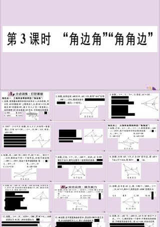 (通用)秋八年级数学上册 12.2 三角形全等的判定 第3课时 角边角  角角边 习题讲评课件 (新版)新人教版 课件