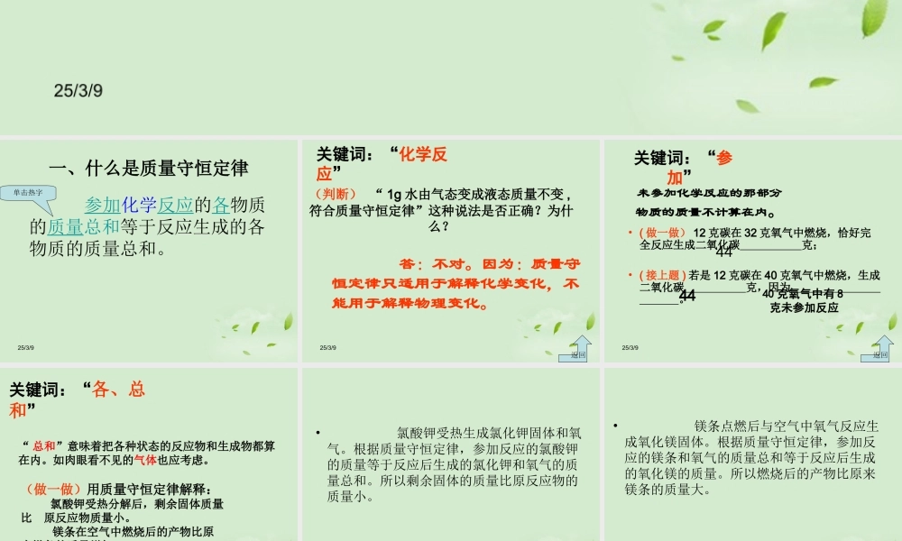 九年级化学(质量守恒定律及其应用)课件 人教新课标版 课件