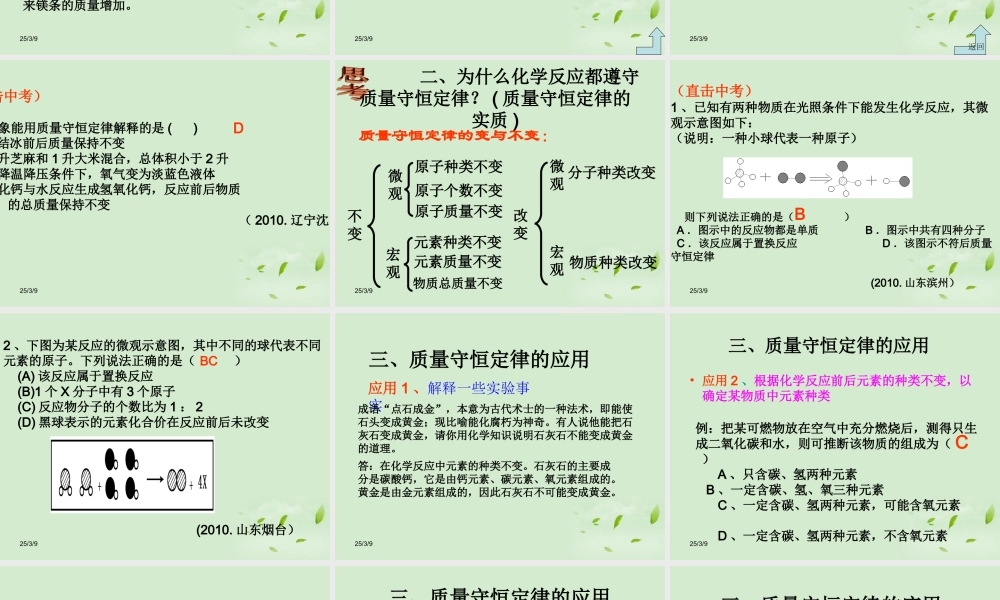 九年级化学(质量守恒定律及其应用)课件 人教新课标版 课件