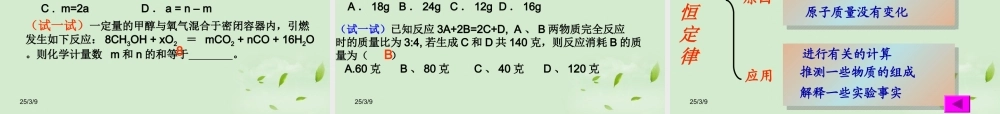 九年级化学(质量守恒定律及其应用)课件 人教新课标版 课件