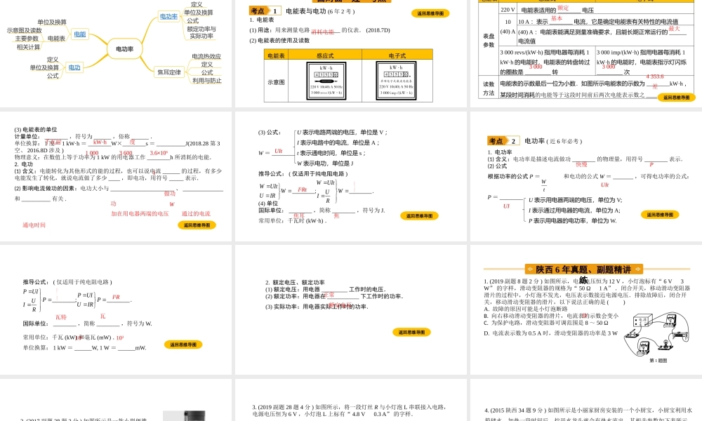 中考物理一轮复习 基础考点一遍过 第十五章 电功和电热 命题点1 电功 电功率课件
