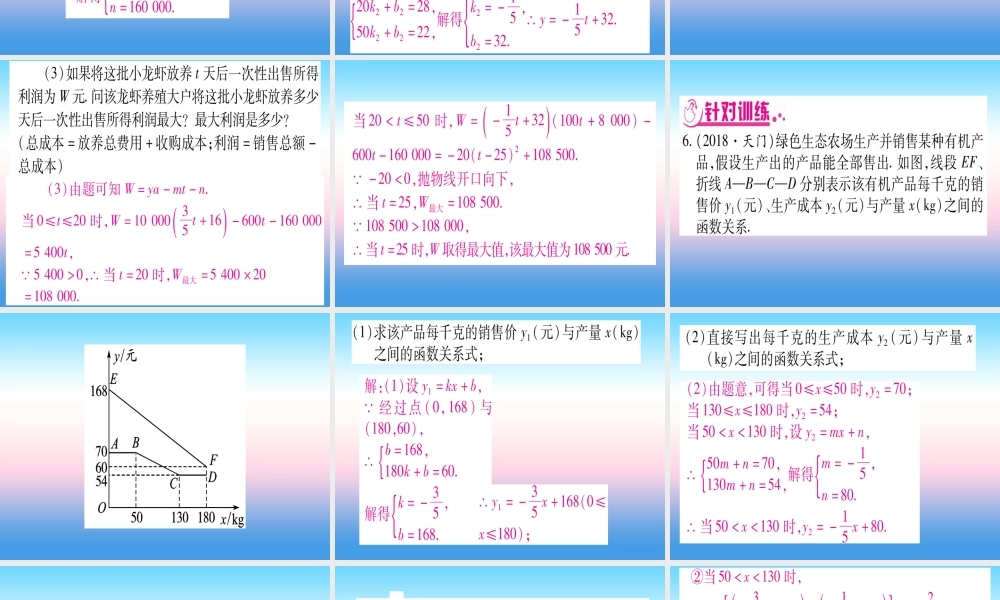 (湖北专版)中考数学总复习 第2轮 中档题突破 专项突破3 实际应用与方案设计 类型4 一次函数与二次函数结合的实际应用习题课件