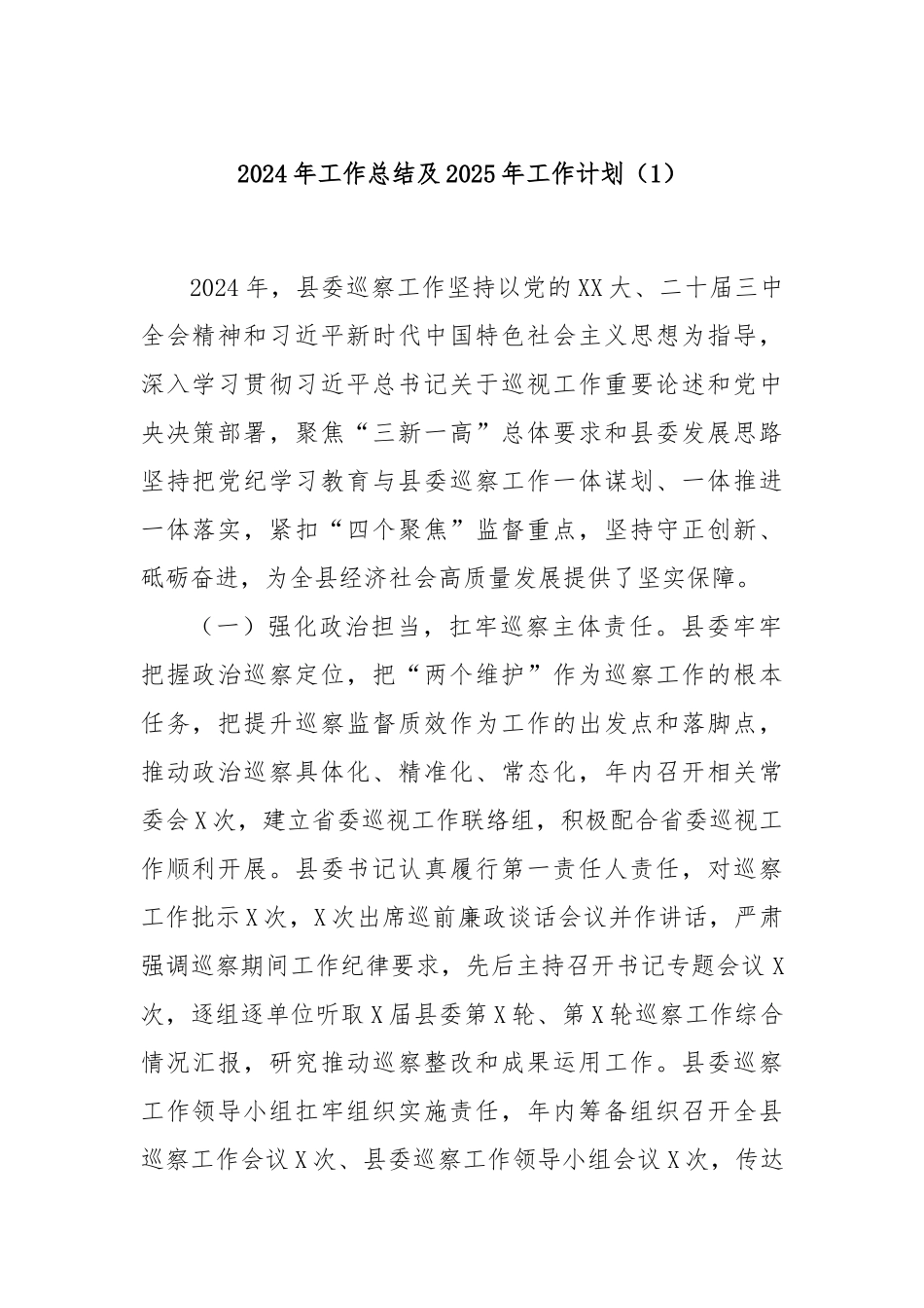 2024年工作总结及2025年工作计划（1）_第1页